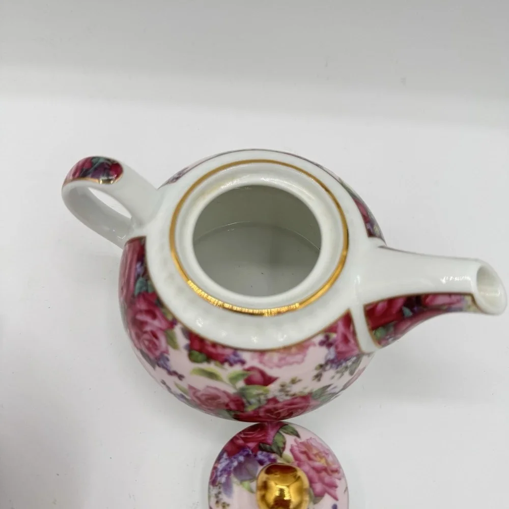 Aynsley Fine Bone China Floral Tea For One Set Teapot‎ Cup Lid Pink Roses Gold